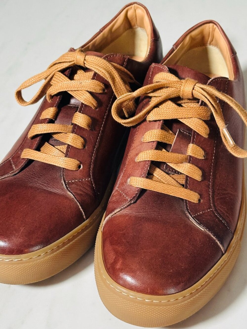 Ace Marks Shoes Mens 8 Brown Leather Lace Up Casual Comfort Sneakers Italian
